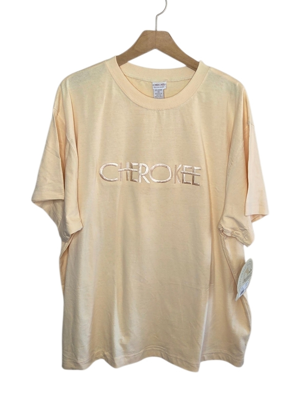 Vintage Cherokee Butter Yellow Short Sleeve Embroidered Logo Tee Size 3X 26/28W